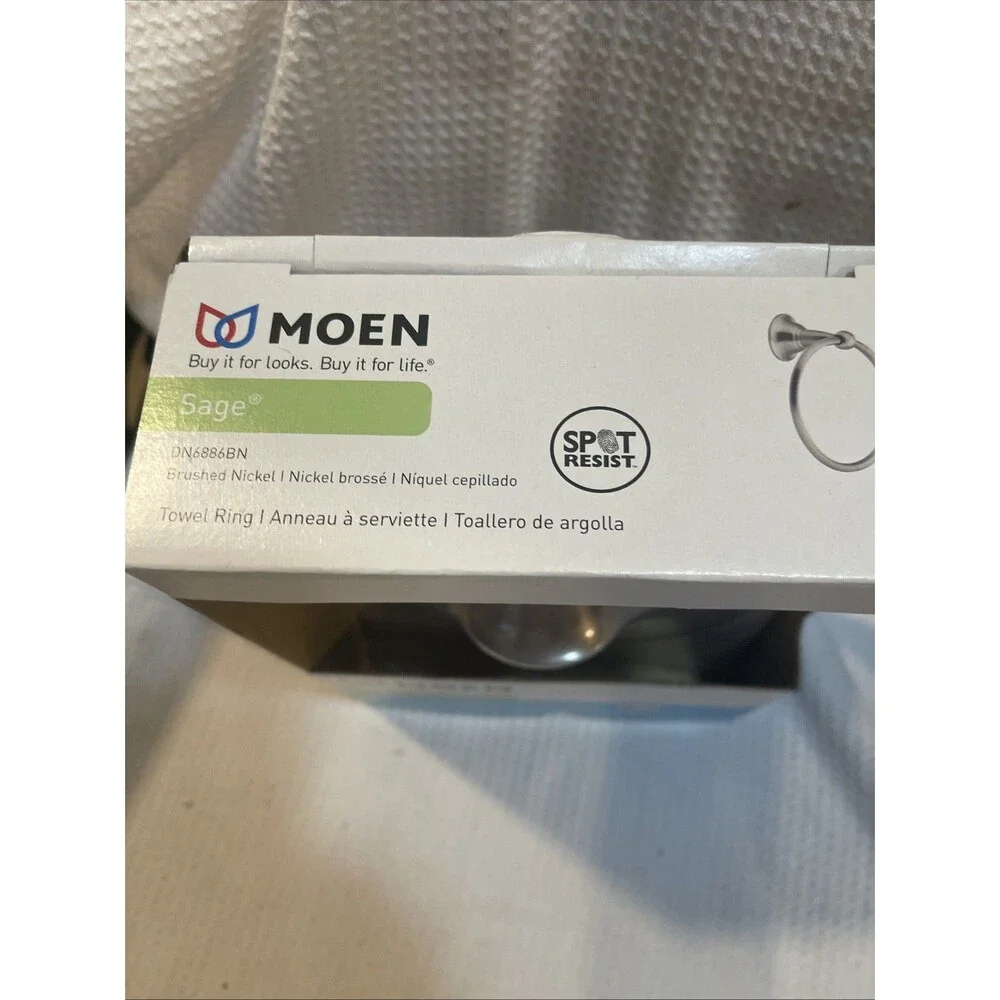NEW~Moen Sage Brushed Nickel Finish Towel Ring DN6886BN